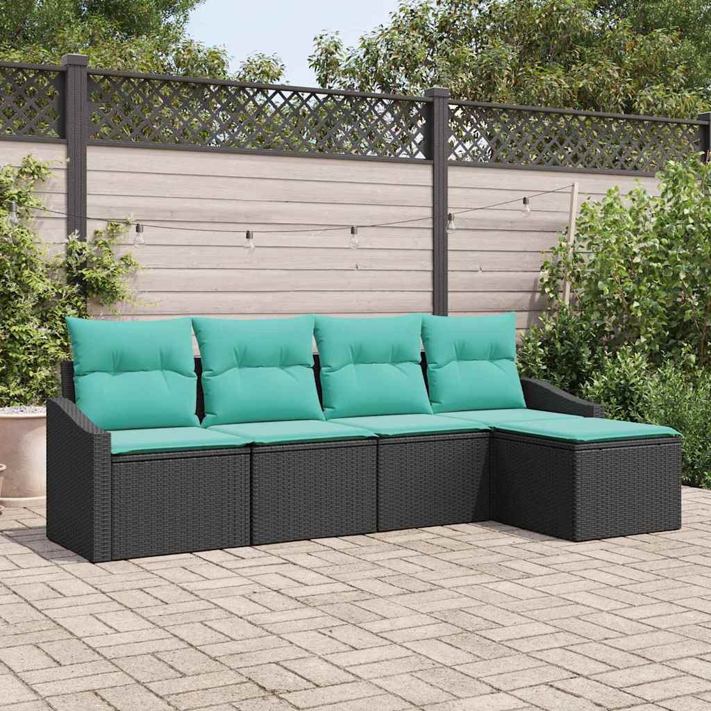 vidaXL Bankstel met kussen 5 pcs Zwart poly rattan