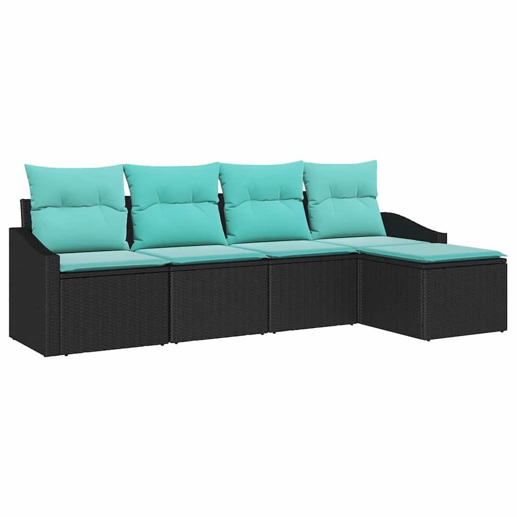vidaXL Bankstel met kussen 5 pcs Zwart poly rattan