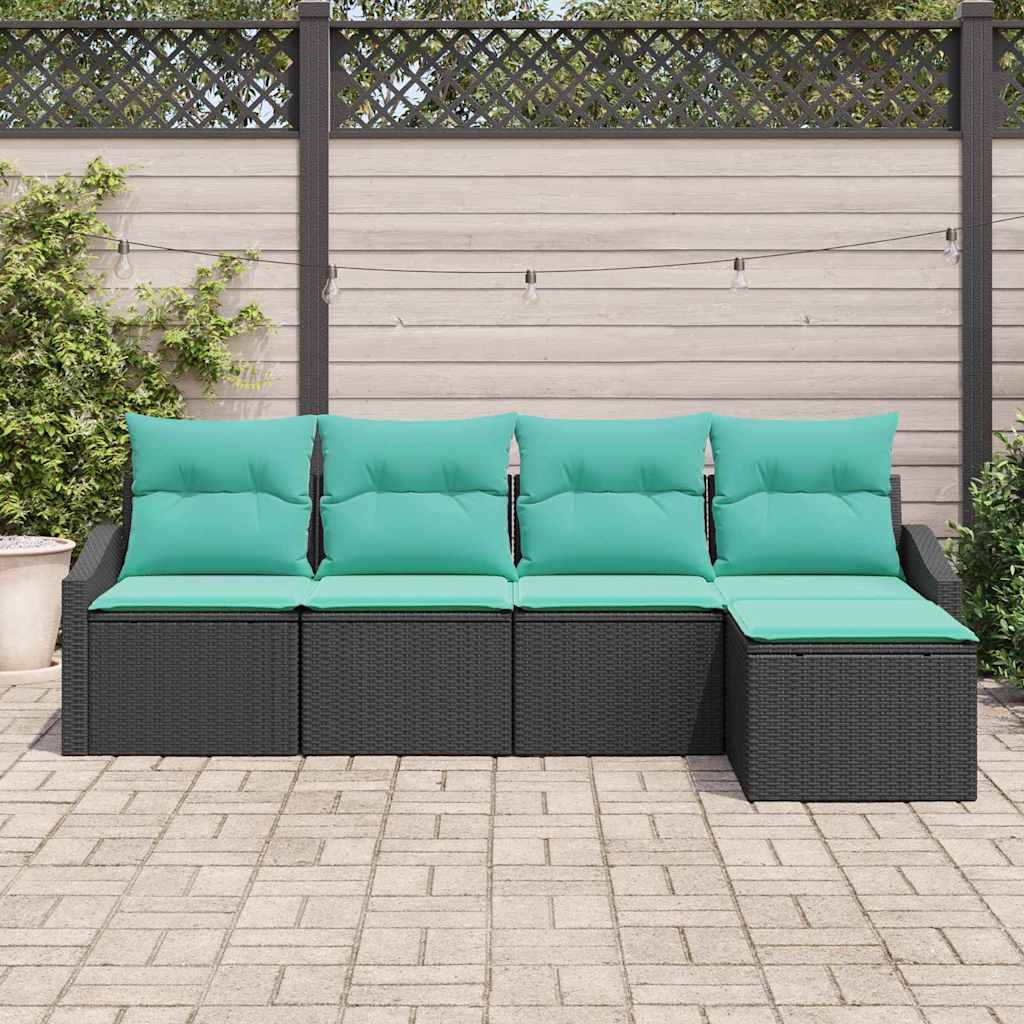 vidaXL Bankstel met kussen 5 pcs Zwart poly rattan