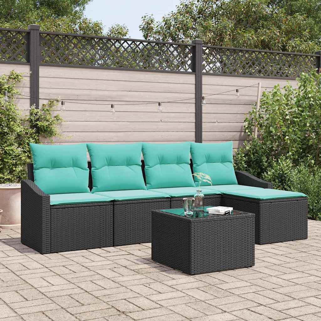 vidaXL Bankstel met kussen 5 pcs Zwart poly rattan