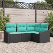 vidaXL Bankstel met kussen 4 pcs Zwart poly rattan