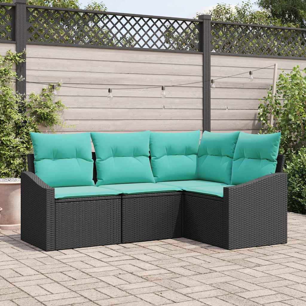 vidaXL Bankstel met kussen 4 pcs Zwart poly rattan