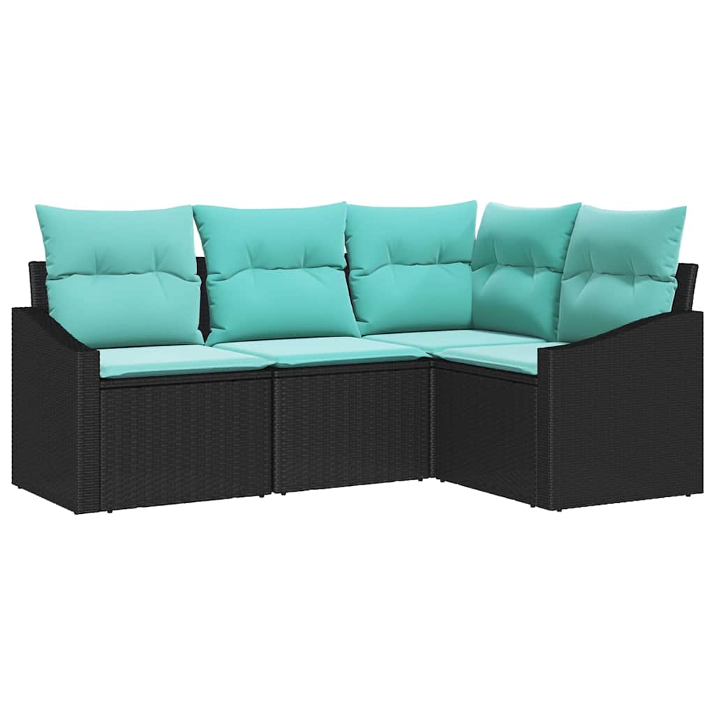 vidaXL Bankstel met kussen 4 pcs Zwart poly rattan