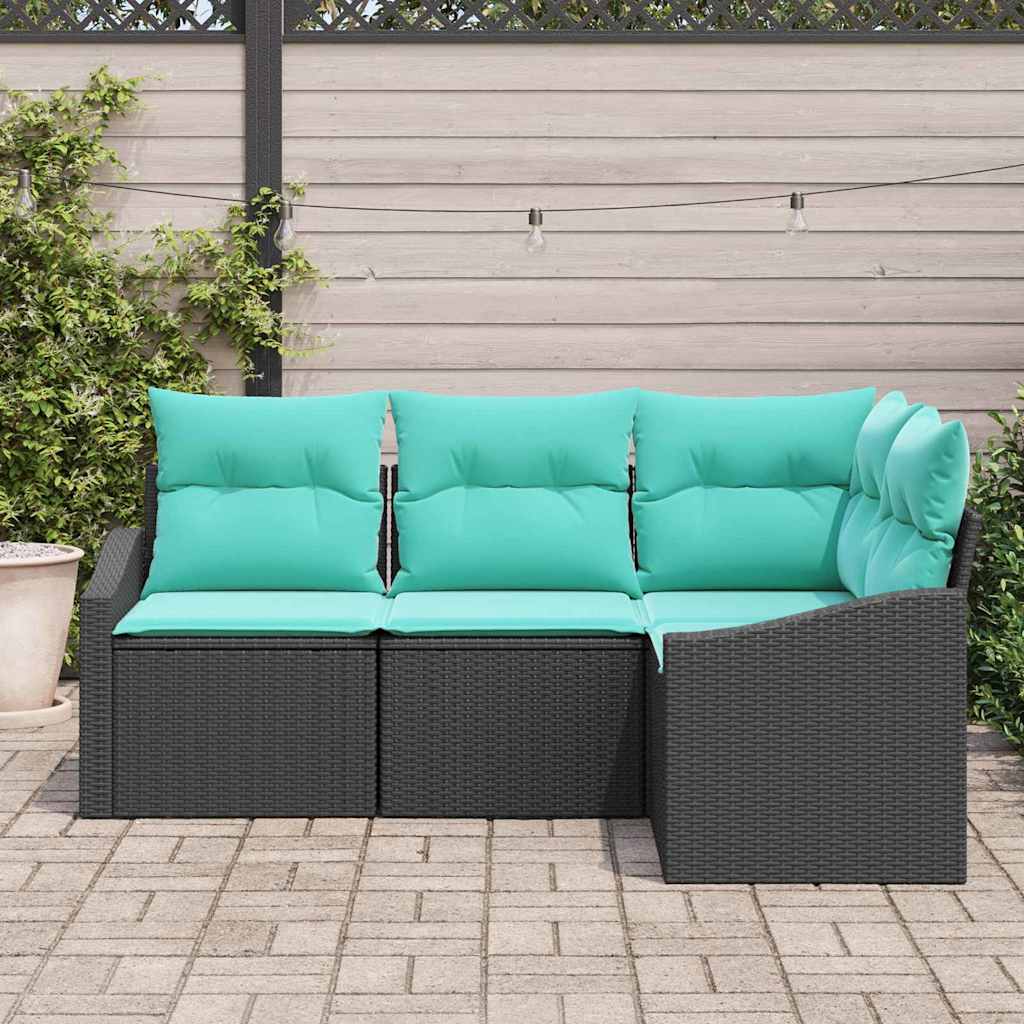vidaXL Bankstel met kussen 4 pcs Zwart poly rattan