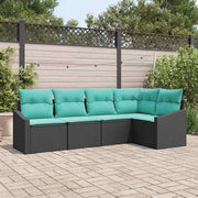 vidaXL Bankstel met kussen 5 pcs Zwart poly rattan