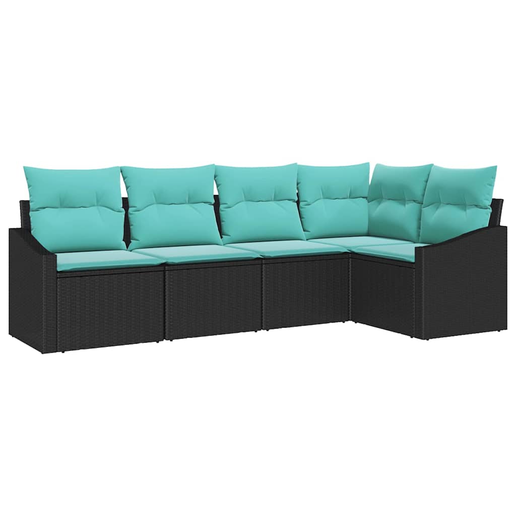 vidaXL Bankstel met kussen 5 pcs Zwart poly rattan