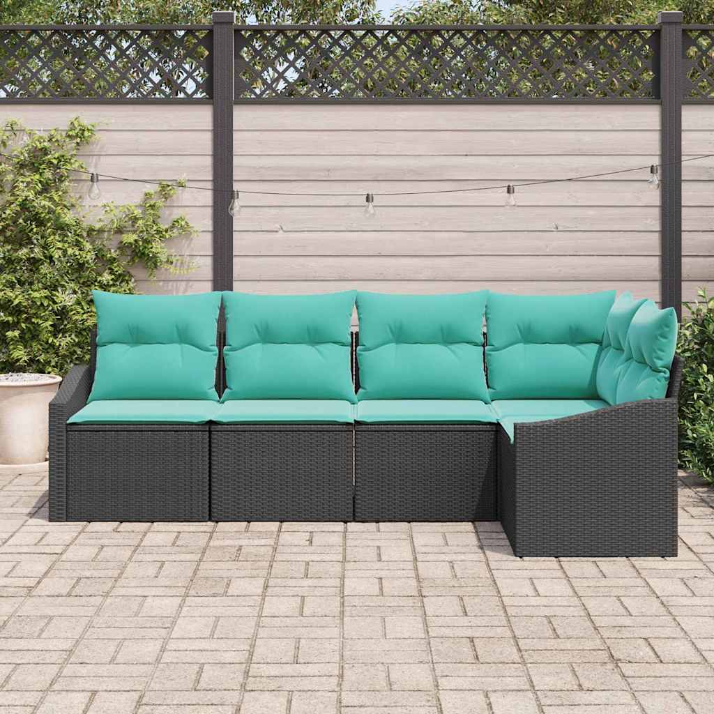 vidaXL Bankstel met kussen 5 pcs Zwart poly rattan