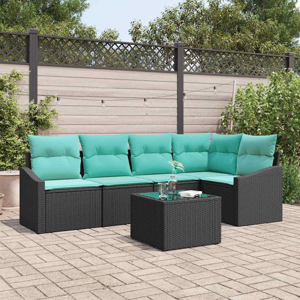 vidaXL Bankstel met kussen 5 pcs Zwart poly rattan