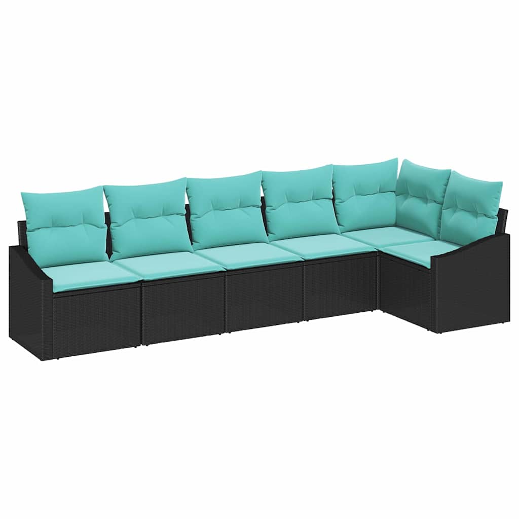 vidaXL Bankstel met kussen 6 pcs Zwart poly rattan