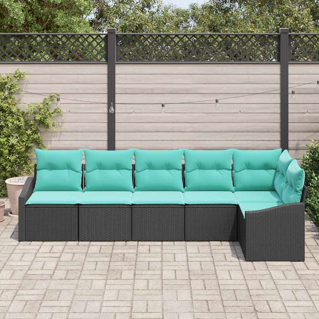 vidaXL Bankstel met kussen 6 pcs Zwart poly rattan