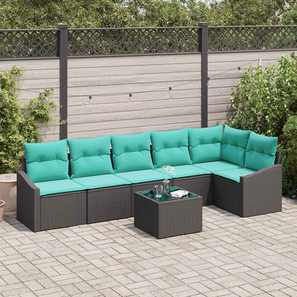 vidaXL Bankstel met kussen 6 pcs Zwart poly rattan