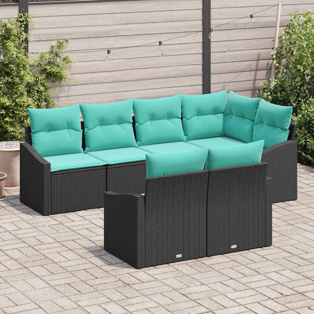 vidaXL Bankstel met kussen 7 pcs Zwart poly rattan