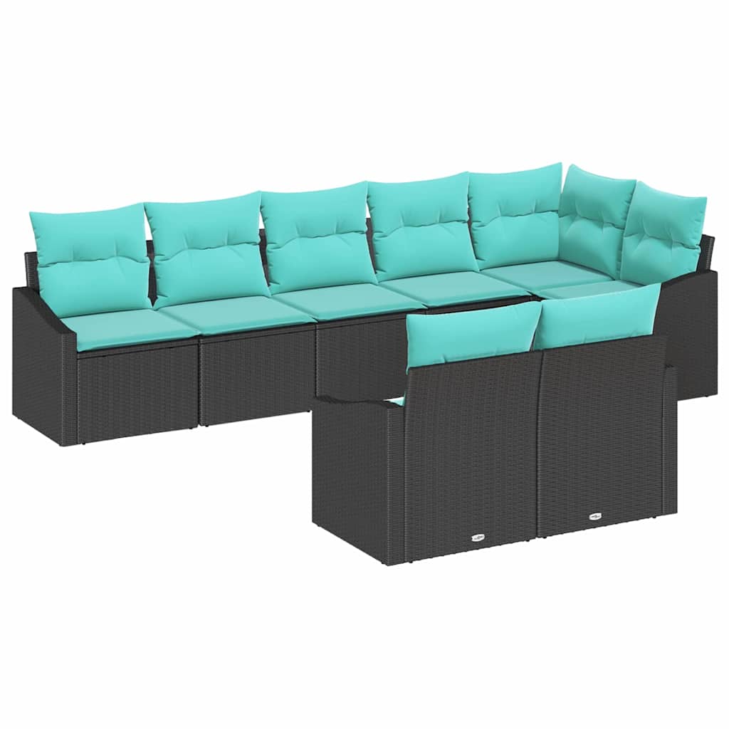 vidaXL Bankstel met kussen 8 pcs Zwart poly rattan