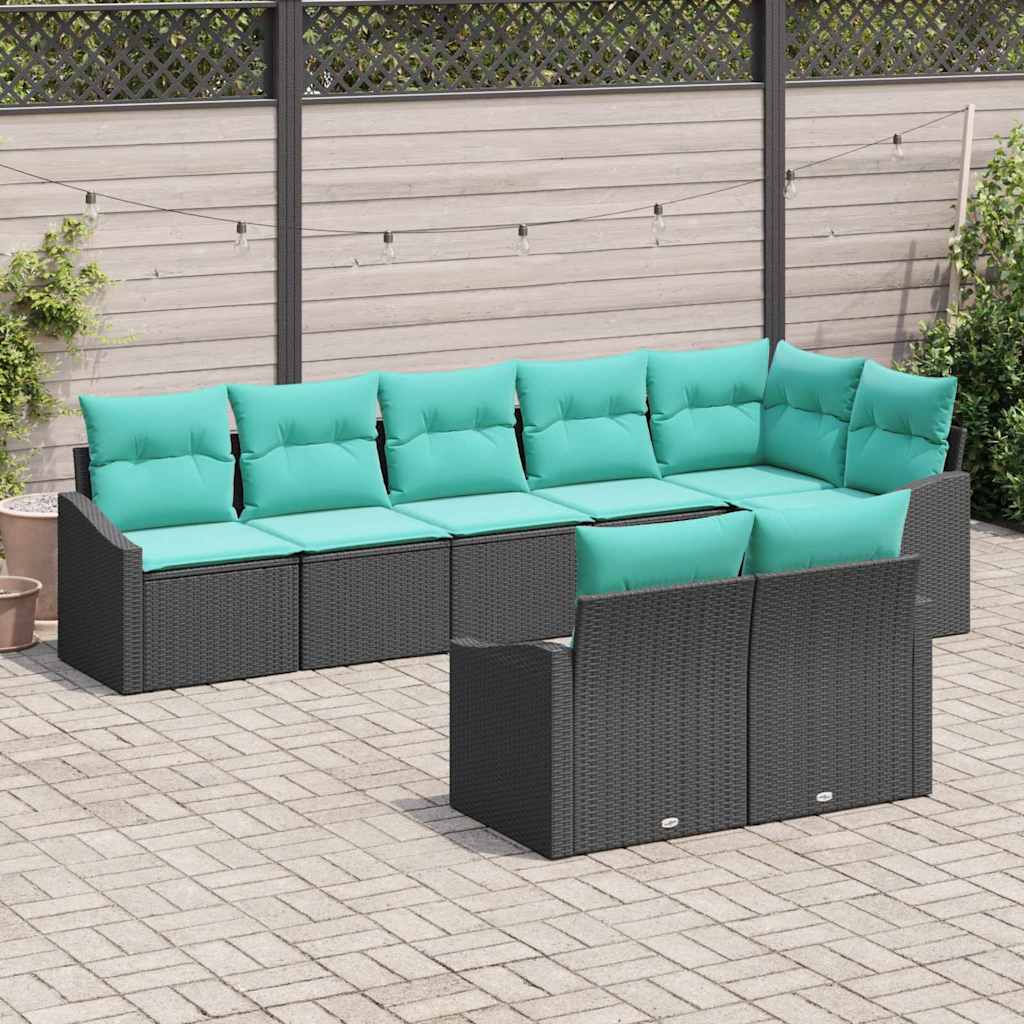 vidaXL Bankstel met kussen 8 pcs Zwart poly rattan
