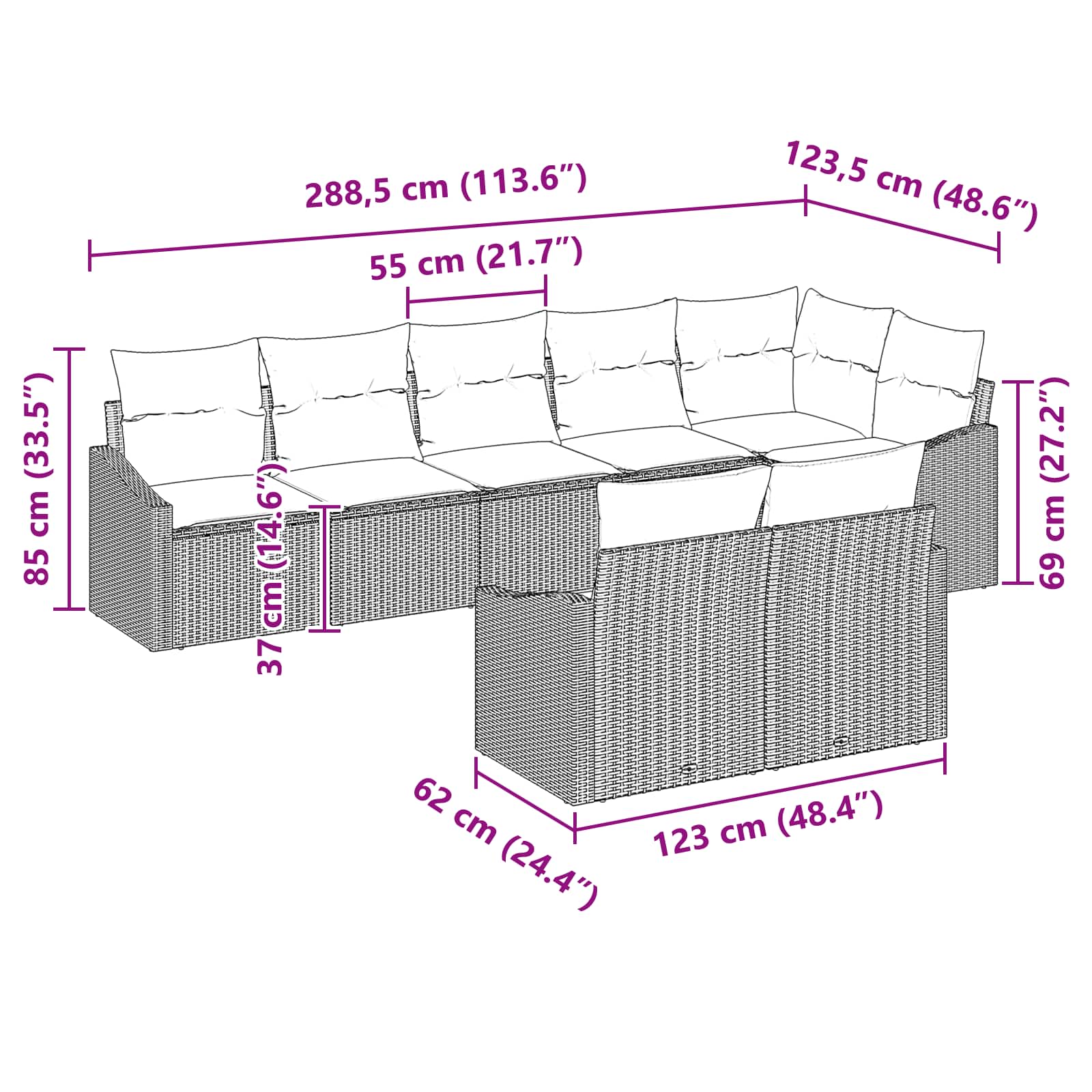 vidaXL Bankstel met kussen 8 pcs Zwart poly rattan