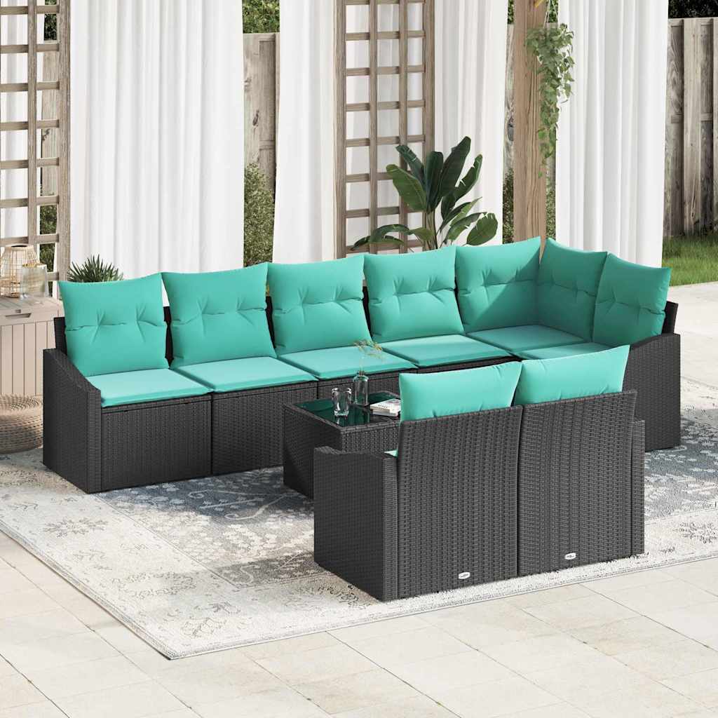 vidaXL Bankstel met kussen 8 pcs Zwart poly rattan