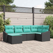 vidaXL Bankstel met kussen 6 pcs Zwart poly rattan