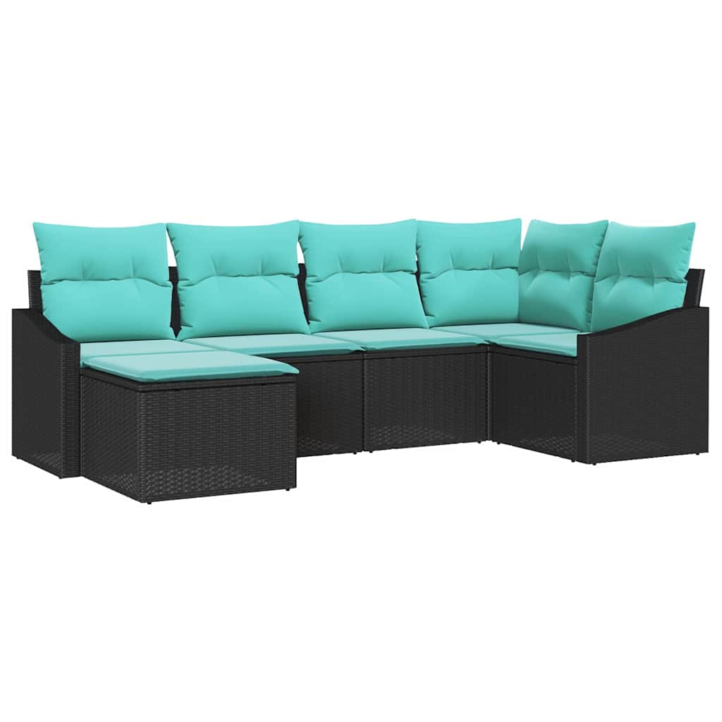 vidaXL Bankstel met kussen 6 pcs Zwart poly rattan
