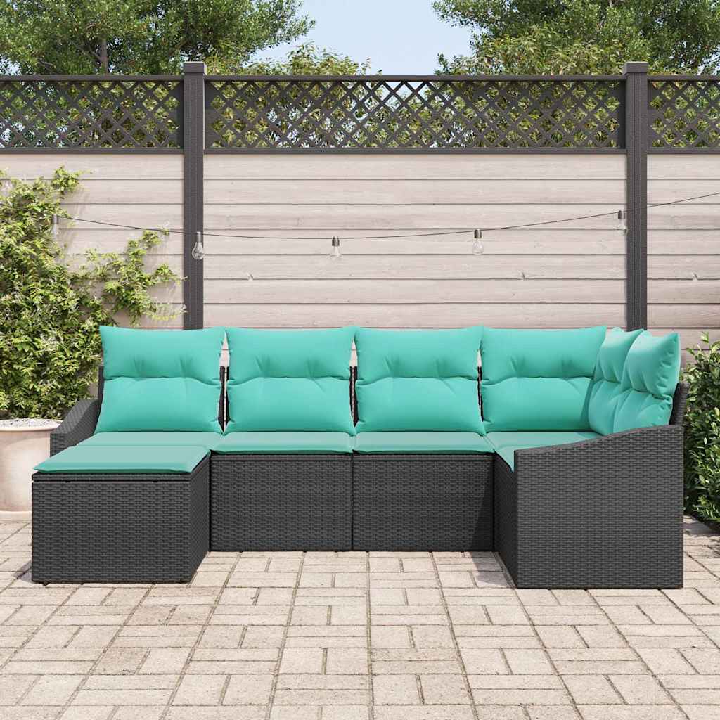 vidaXL Bankstel met kussen 6 pcs Zwart poly rattan