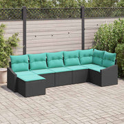 vidaXL Bankstel met kussen 7 pcs Zwart poly rattan