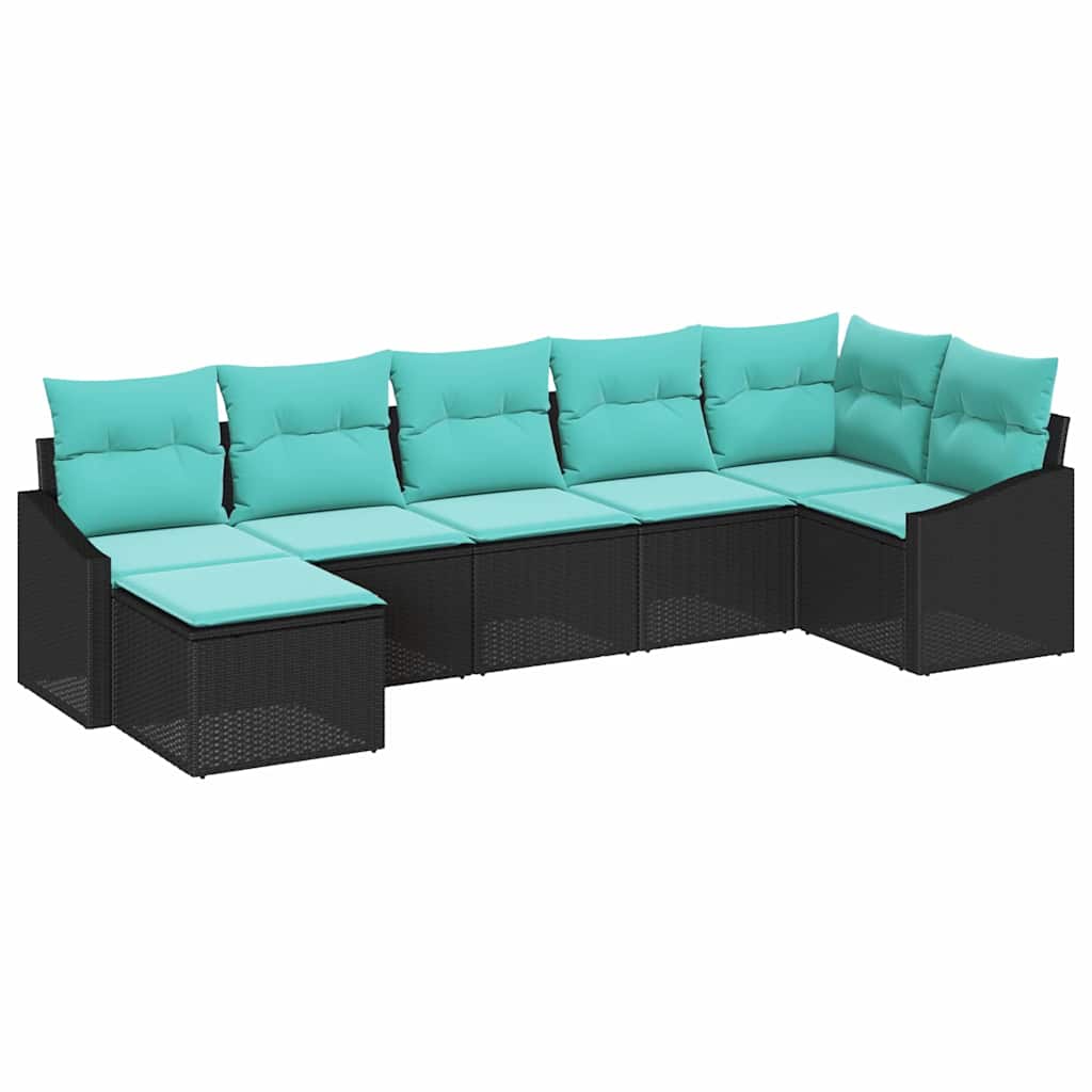 vidaXL Bankstel met kussen 7 pcs Zwart poly rattan