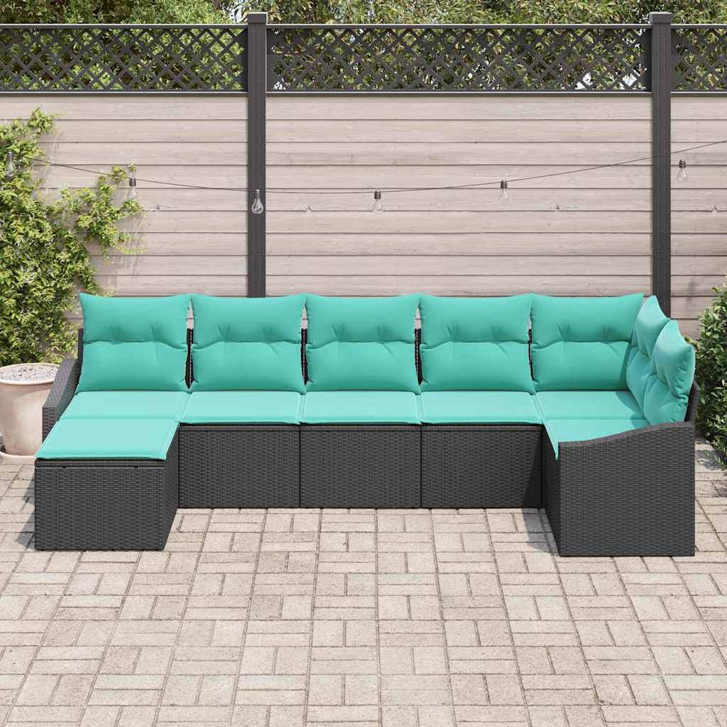 vidaXL Bankstel met kussen 7 pcs Zwart poly rattan