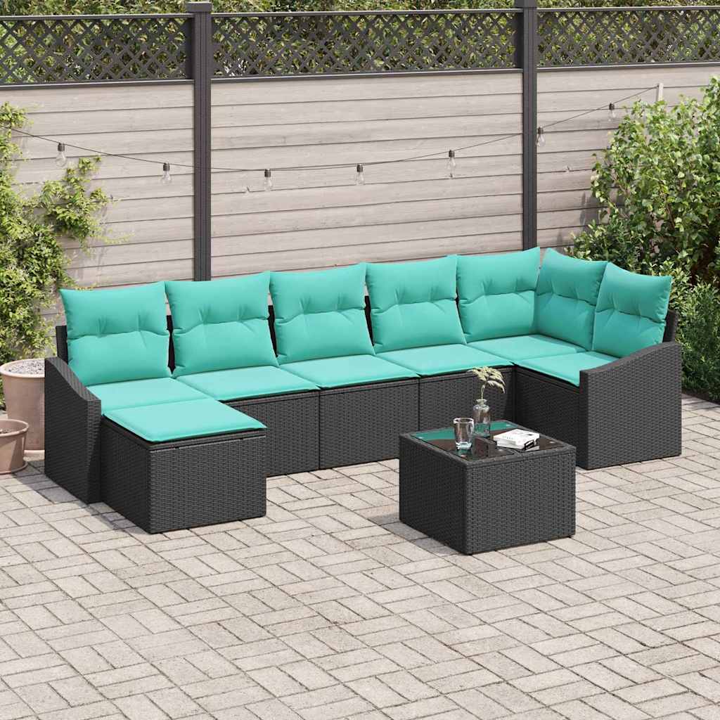 vidaXL Bankstel met kussen 7 pcs Zwart poly rattan