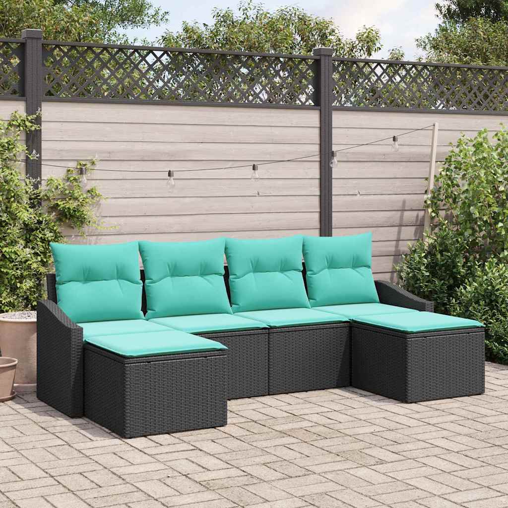 vidaXL Bankstel met kussen 6 pcs Zwart poly rattan