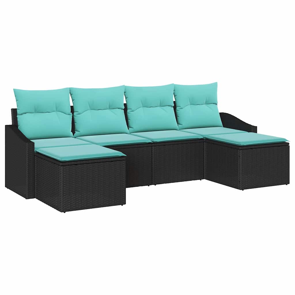 vidaXL Bankstel met kussen 6 pcs Zwart poly rattan