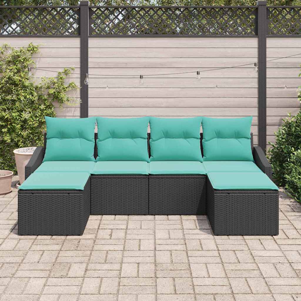 vidaXL Bankstel met kussen 6 pcs Zwart poly rattan