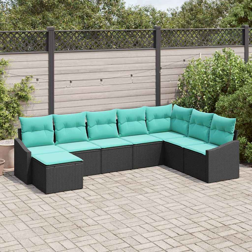 vidaXL Bankstel met kussen 8 pcs Zwart poly rattan
