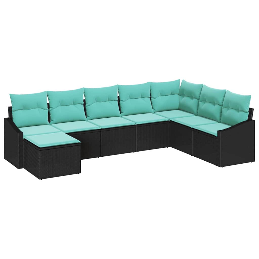 vidaXL Bankstel met kussen 8 pcs Zwart poly rattan