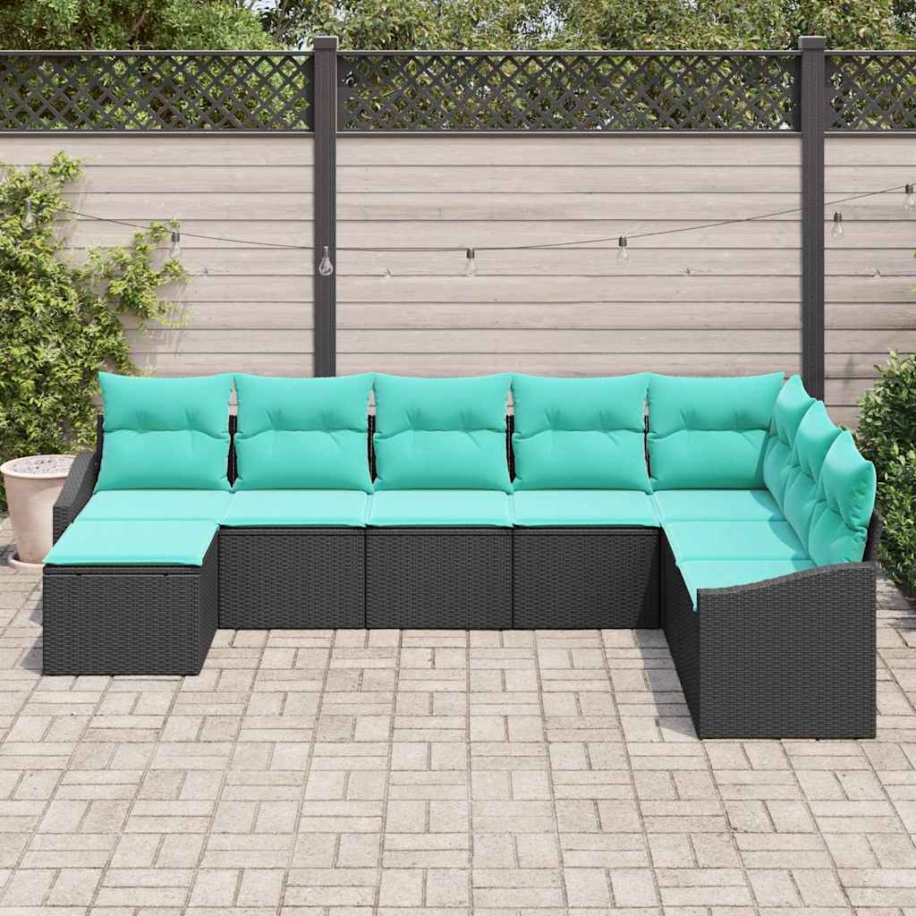 vidaXL Bankstel met kussen 8 pcs Zwart poly rattan