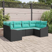 vidaXL Bankstel met kussen 6 pcs Zwart poly rattan
