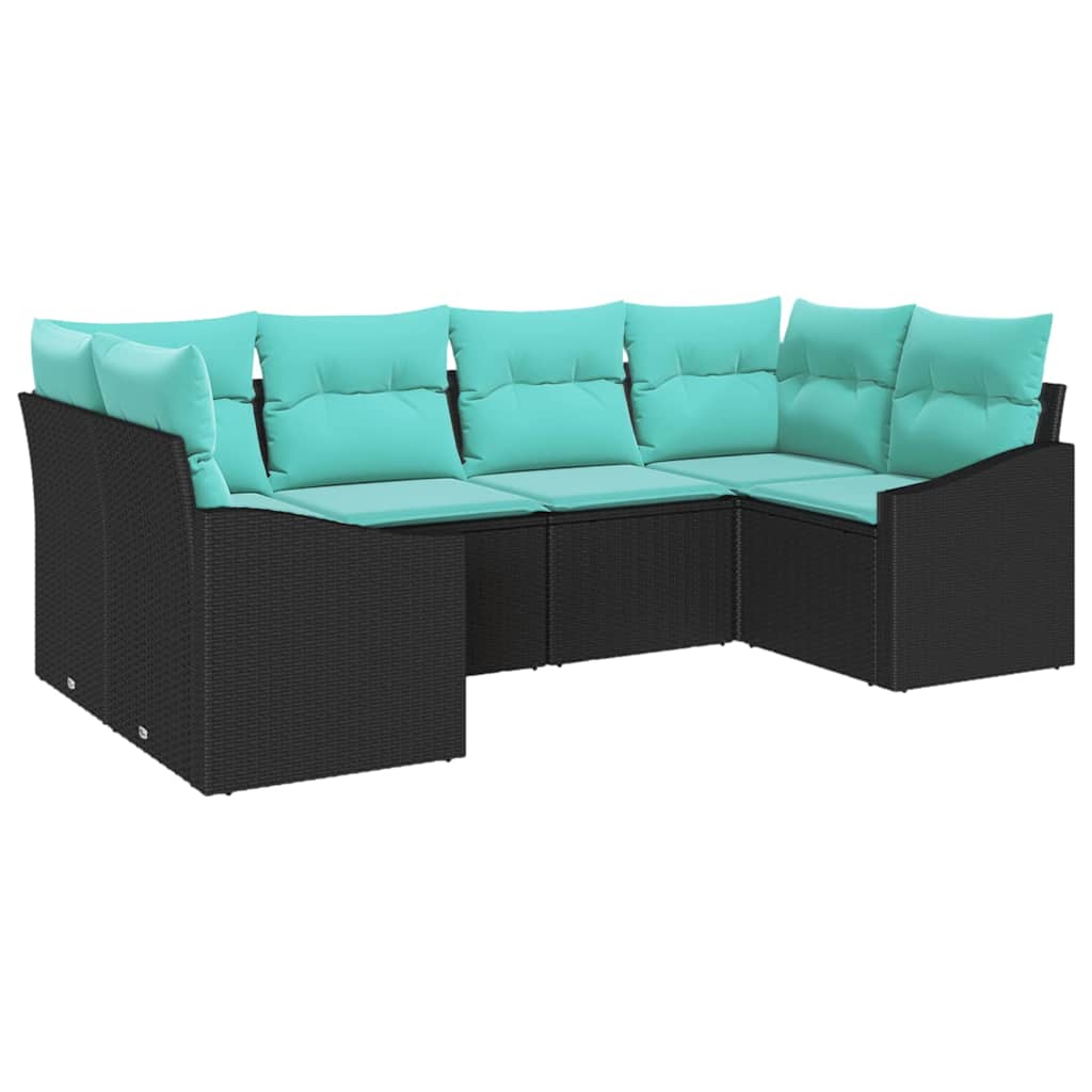vidaXL Bankstel met kussen 6 pcs Zwart poly rattan