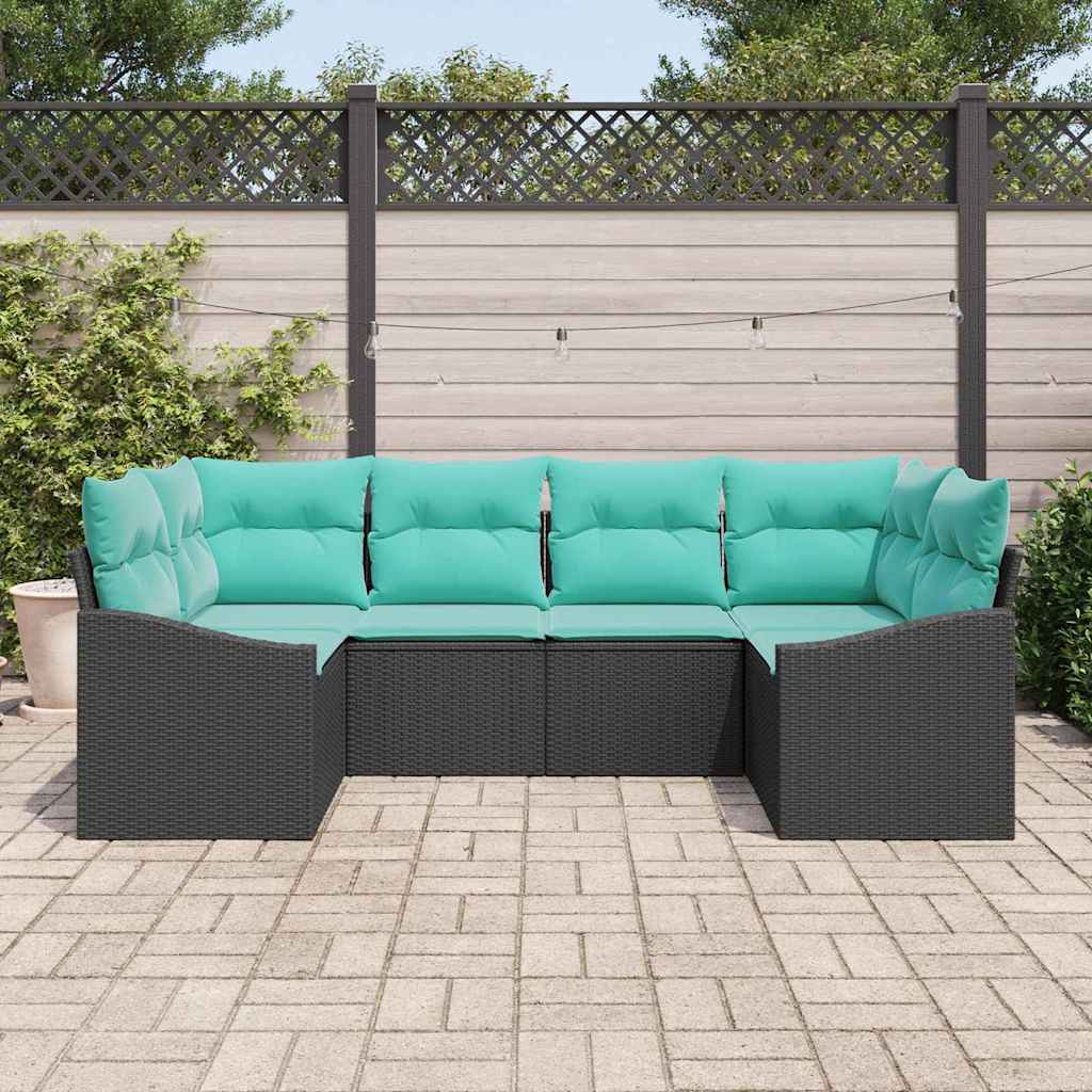 vidaXL Bankstel met kussen 6 pcs Zwart poly rattan