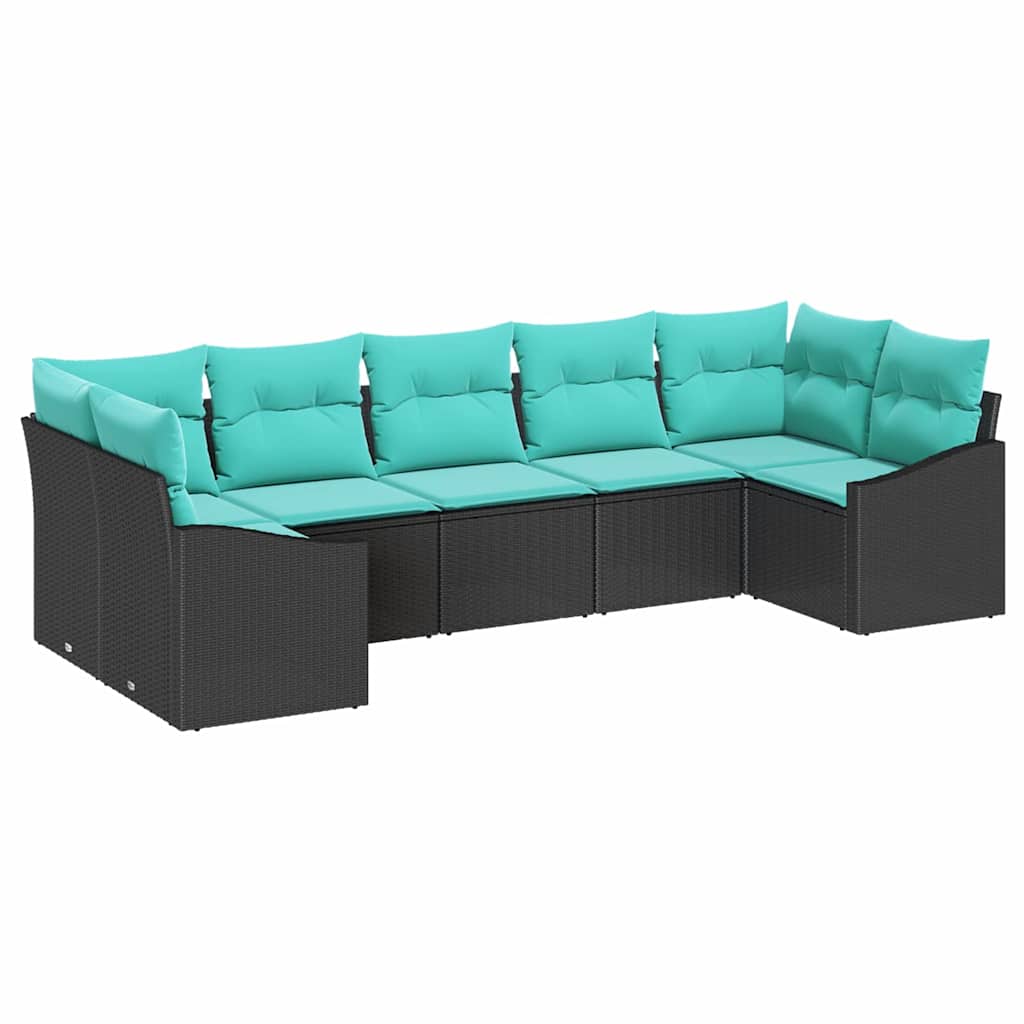 vidaXL Bankstel met kussen 7 pcs Zwart poly rattan