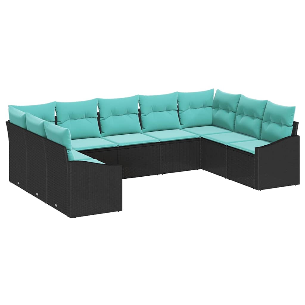 vidaXL Bankstel met kussen 9 pcs Zwart poly rattan