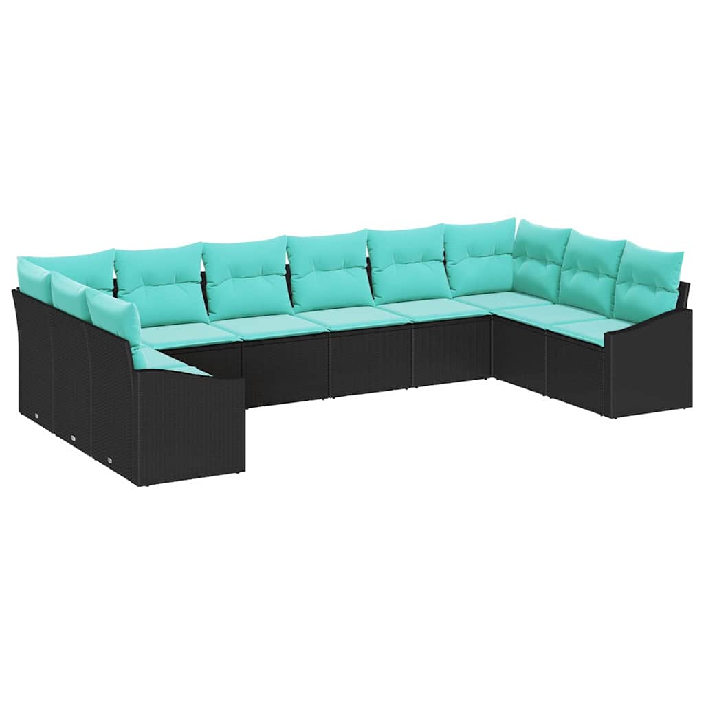 vidaXL Bankstel met kussen 10 pcs Zwart poly rattan