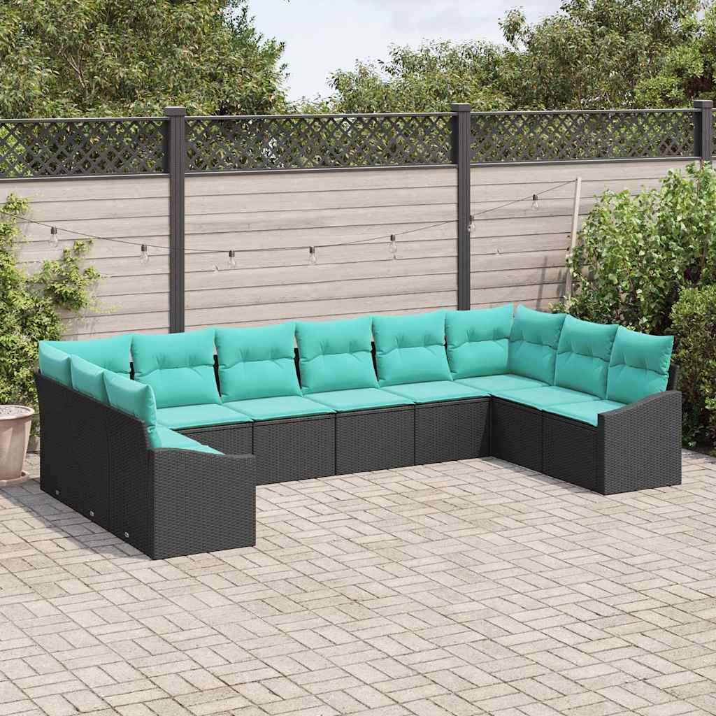 vidaXL Bankstel met kussen 10 pcs Zwart poly rattan