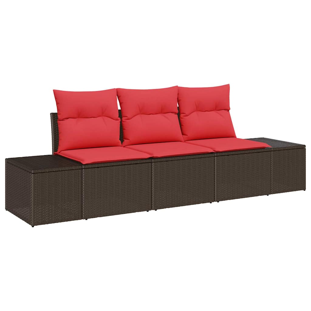 vidaXL Bankstel met kussen 3 pcs Bruin poly rattan