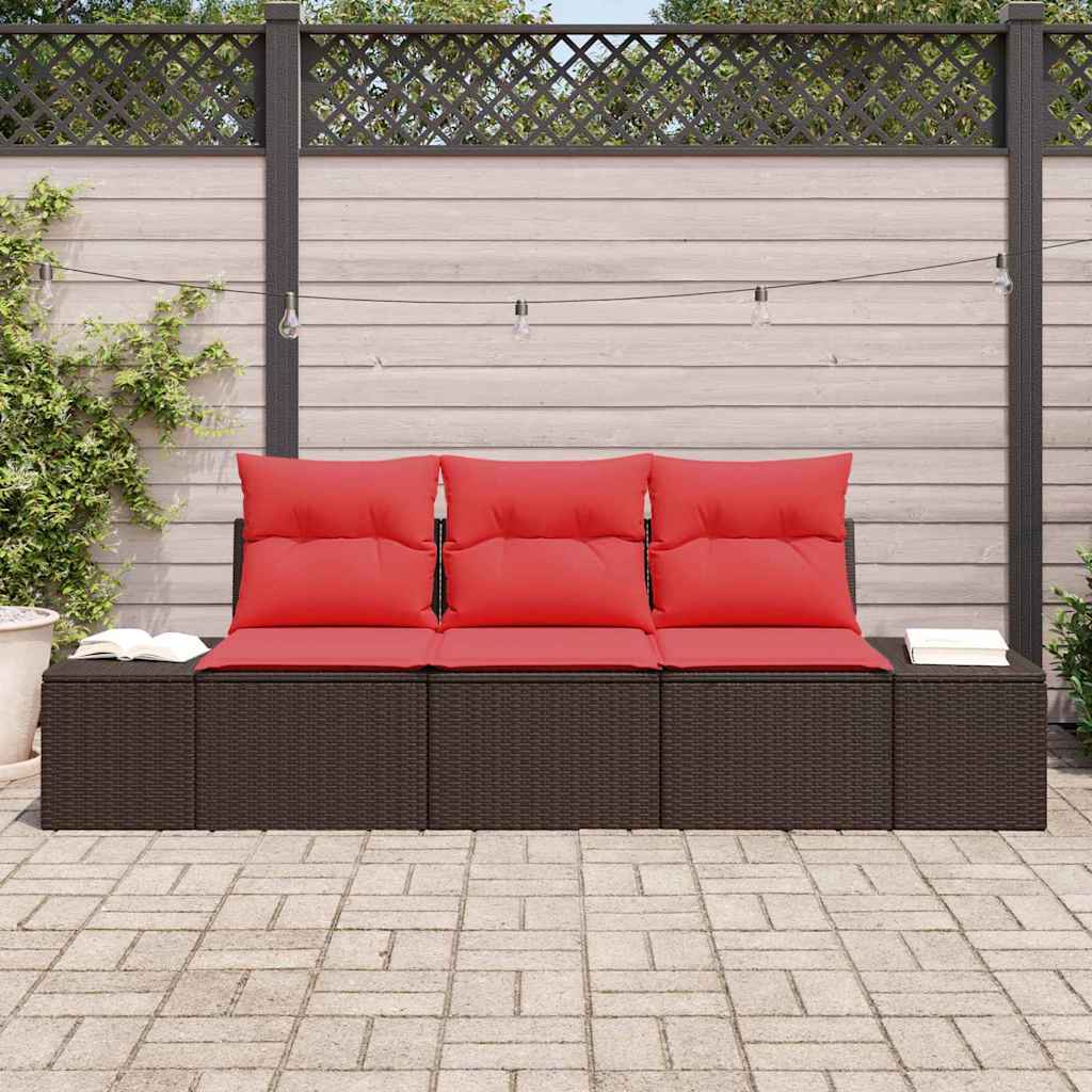 vidaXL Bankstel met kussen 3 pcs Bruin poly rattan