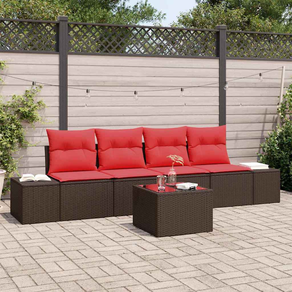 vidaXL Bankstel met kussen 5 pcs Bruin poly rattan