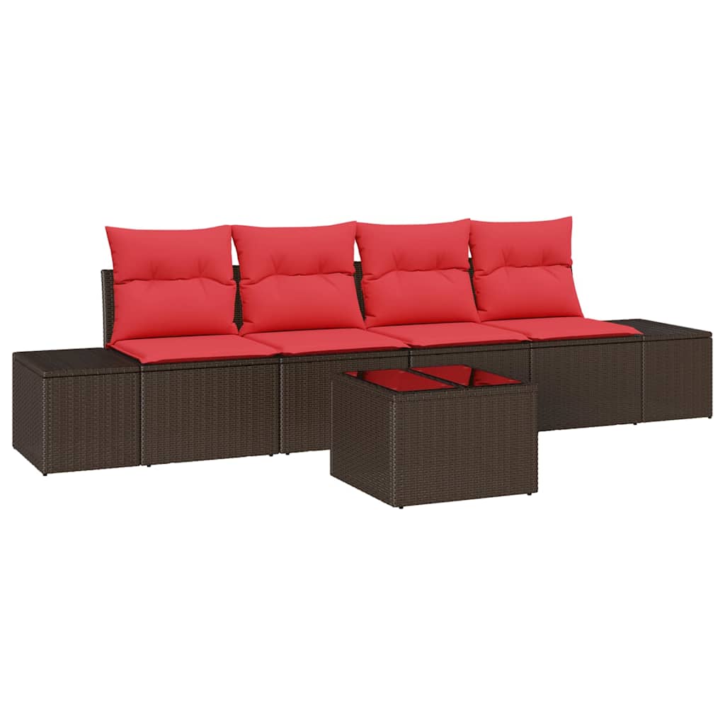 vidaXL Bankstel met kussen 5 pcs Bruin poly rattan