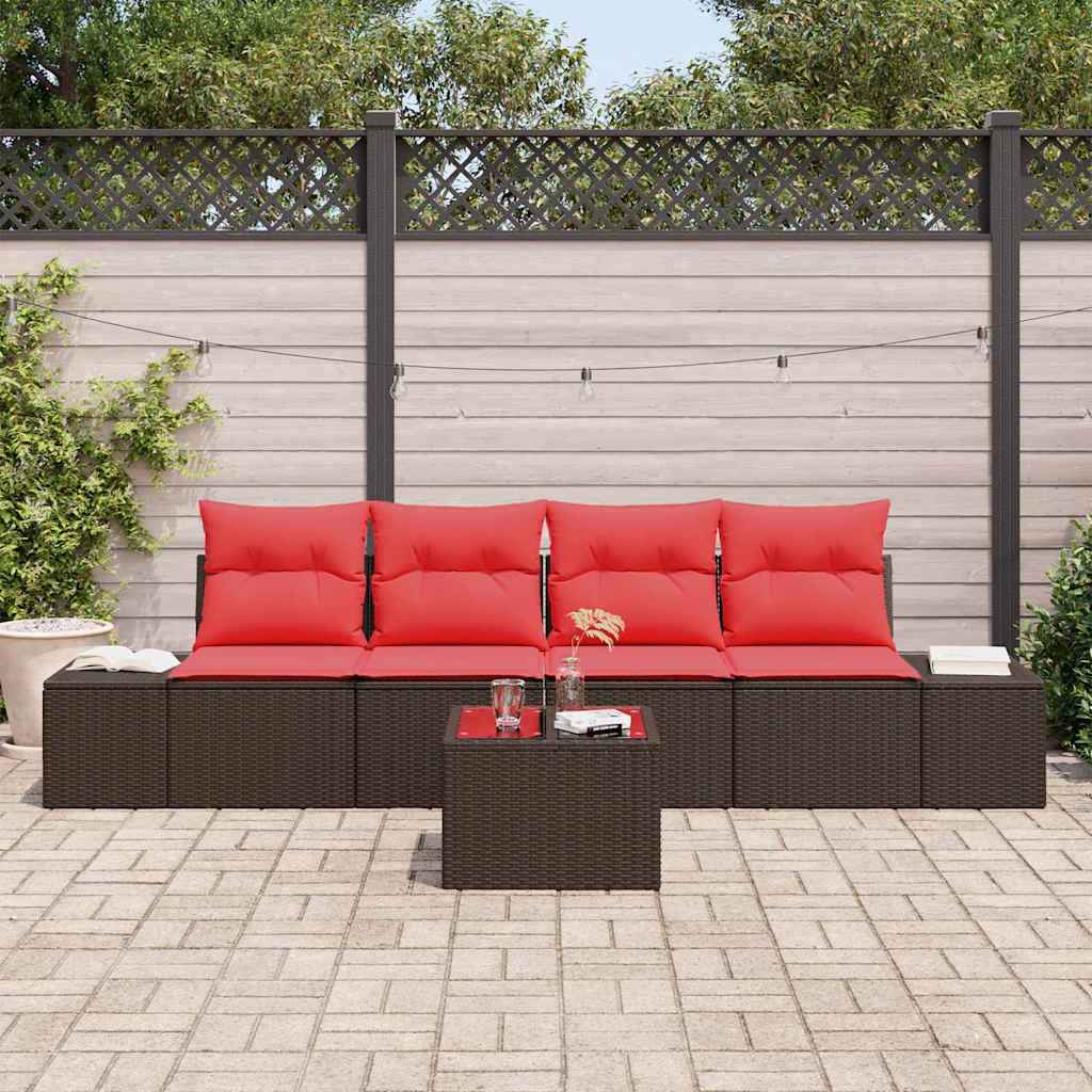 vidaXL Bankstel met kussen 5 pcs Bruin poly rattan