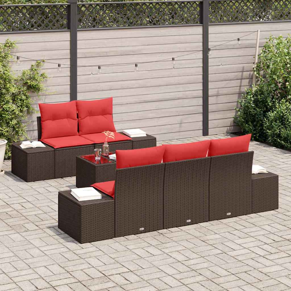 vidaXL Tuin Sofa Set met kussen 6 pcs Bruin poly rattan