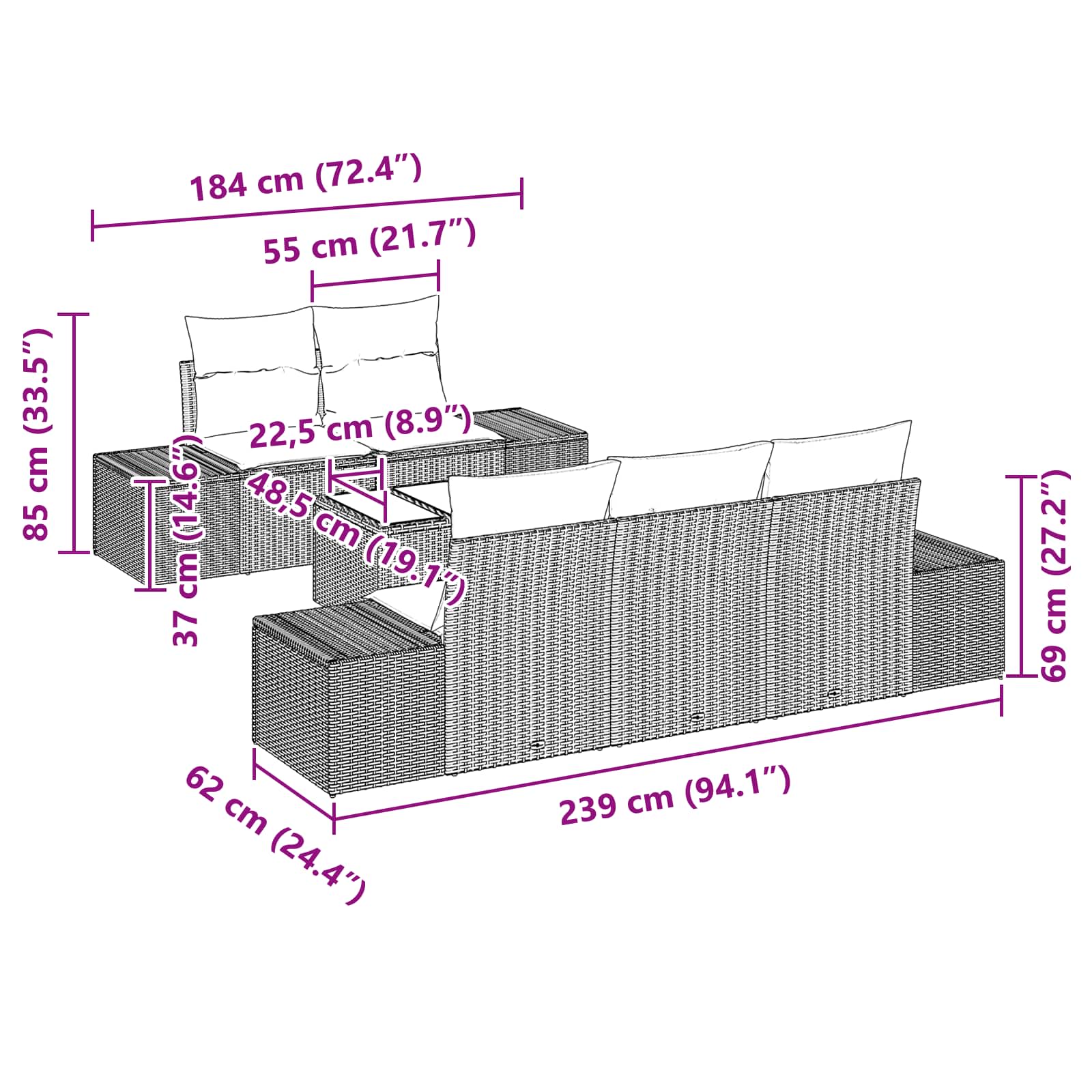 vidaXL Tuin Sofa Set met kussen 6 pcs Bruin poly rattan