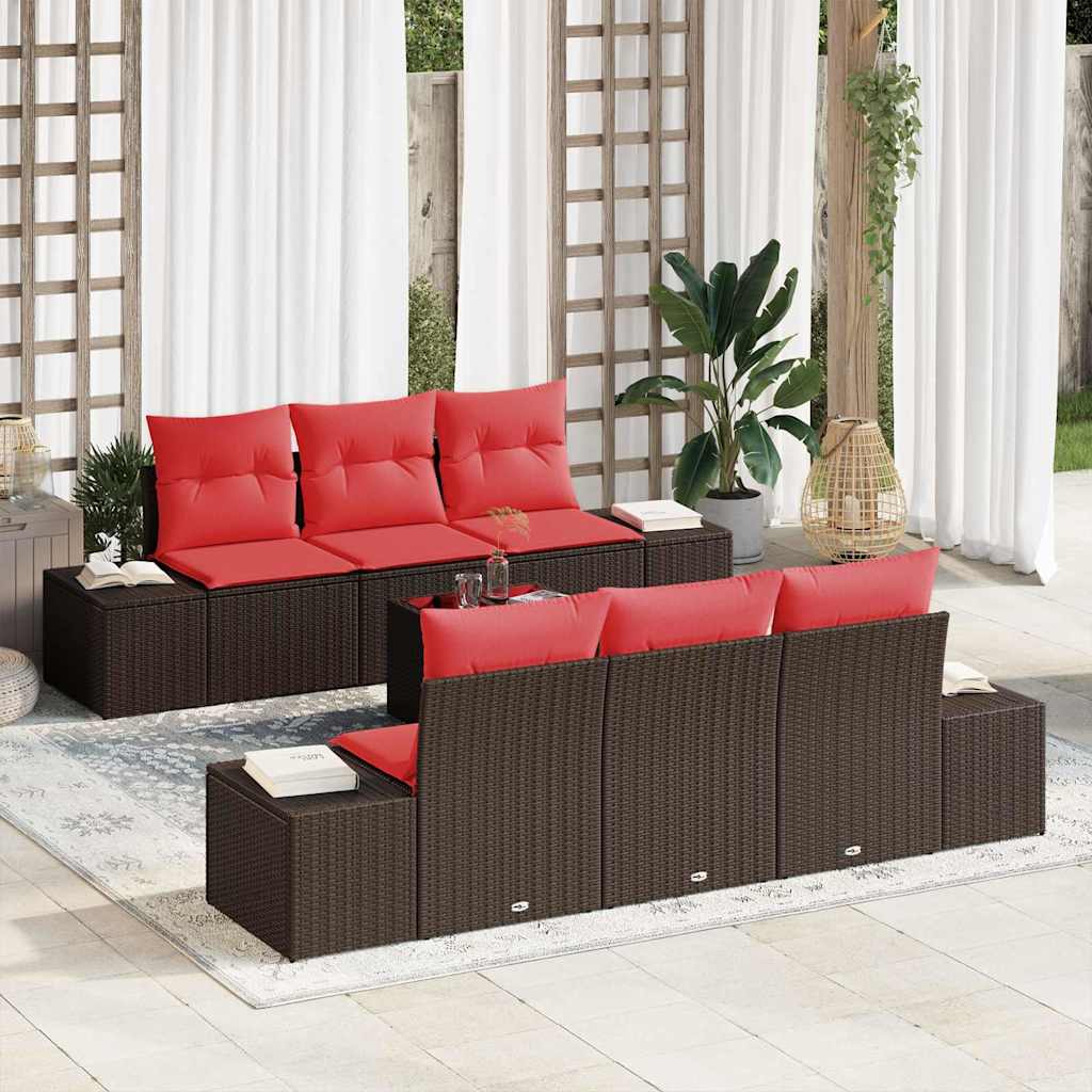 vidaXL Tuin Sofa Set met kussen 7 pcs Bruin poly rattan