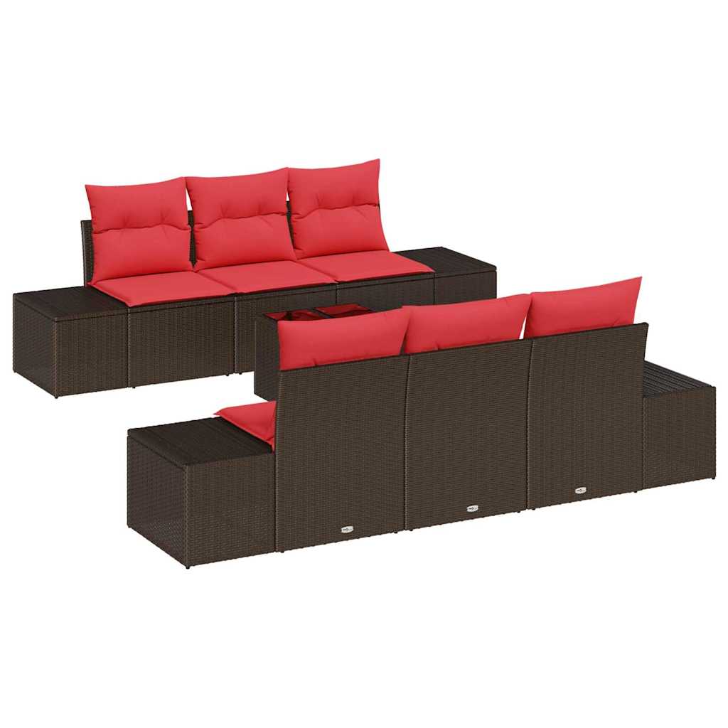 vidaXL Tuin Sofa Set met kussen 7 pcs Bruin poly rattan