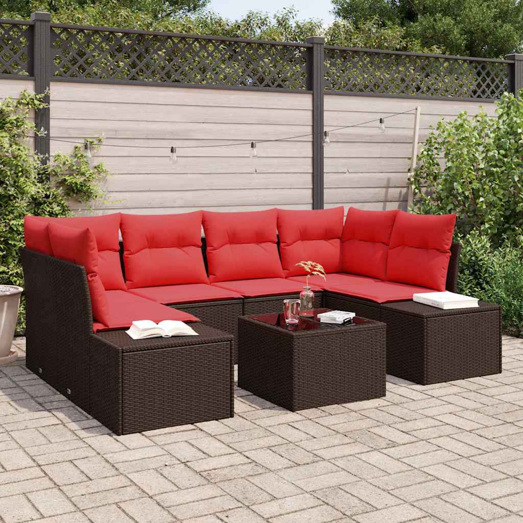 vidaXL Tuin Sofa Set met kussen 7 pcs Bruin poly rattan